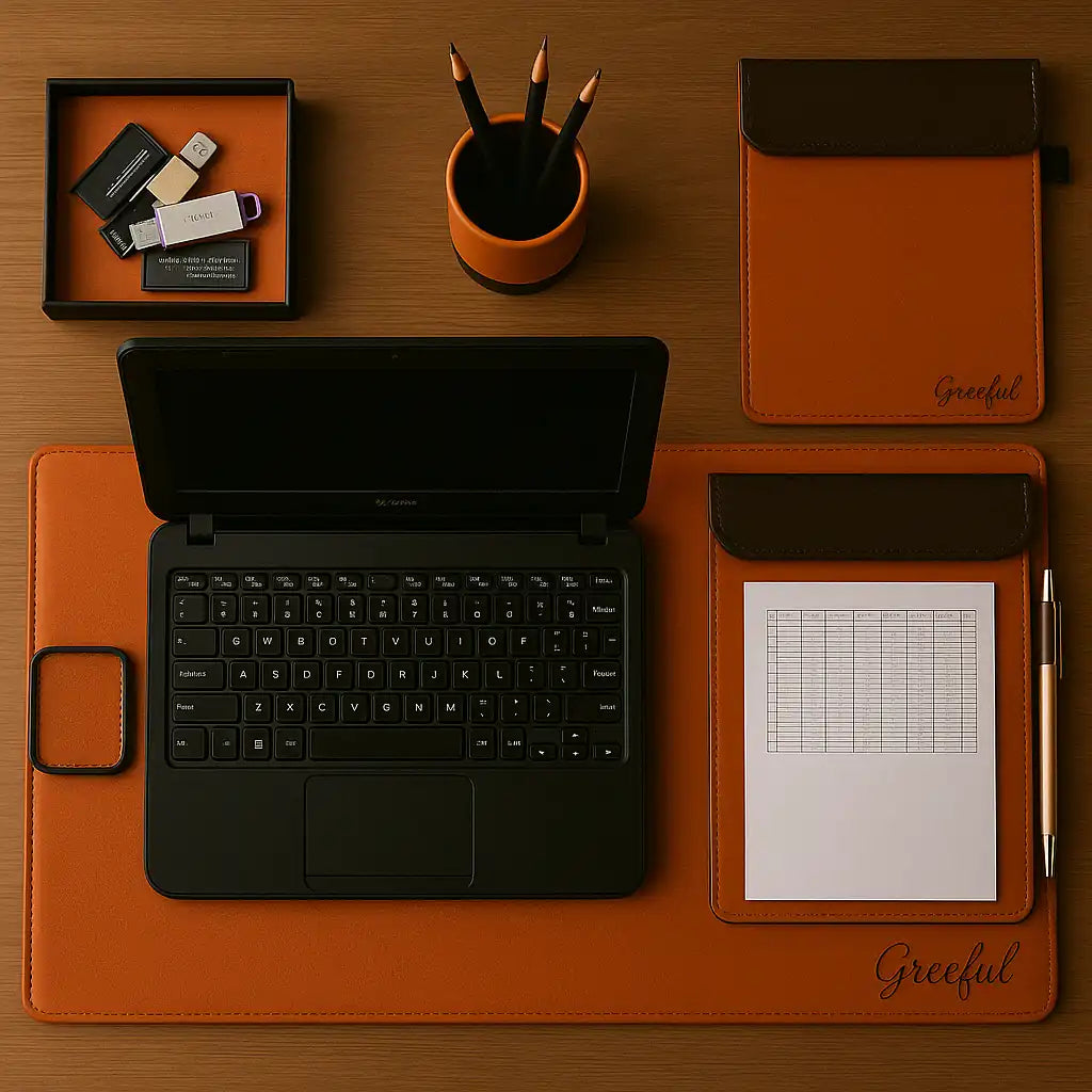 Leather desk accessories