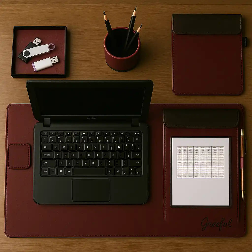 Leather desk accessories